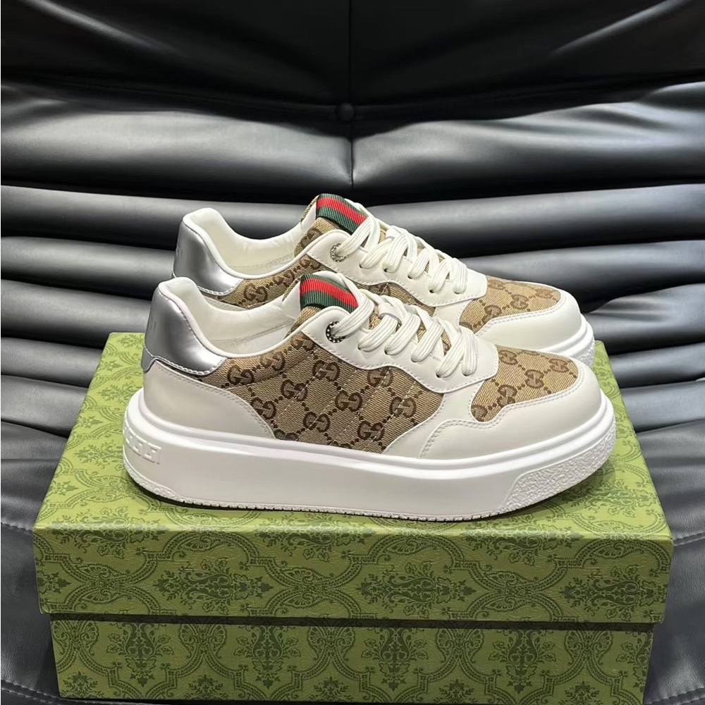 Gucci Cream and Silver Logo Sneakers